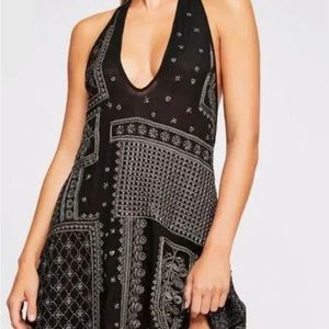 Free People Black Beaded Halter Dress